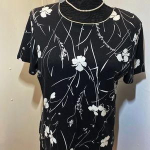 Talbots Floral White n Black Shirt Size L